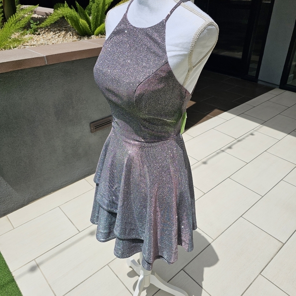 Speechless ✦ Shimmer Party Dress ✦ Silver-Purple Color Shift Fit & Flare Sz 3 - Picture 13 of 17
